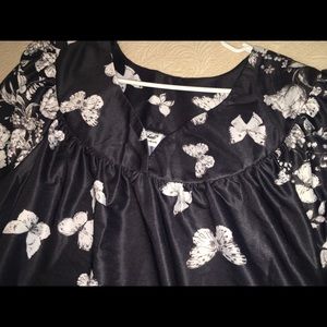 NWOT Black, Butterfly Silky Dress 3X
